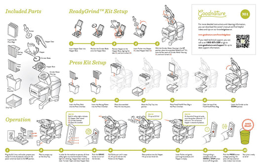 Step by step illustrated guide for setup & operating the M-1 cold press juicer